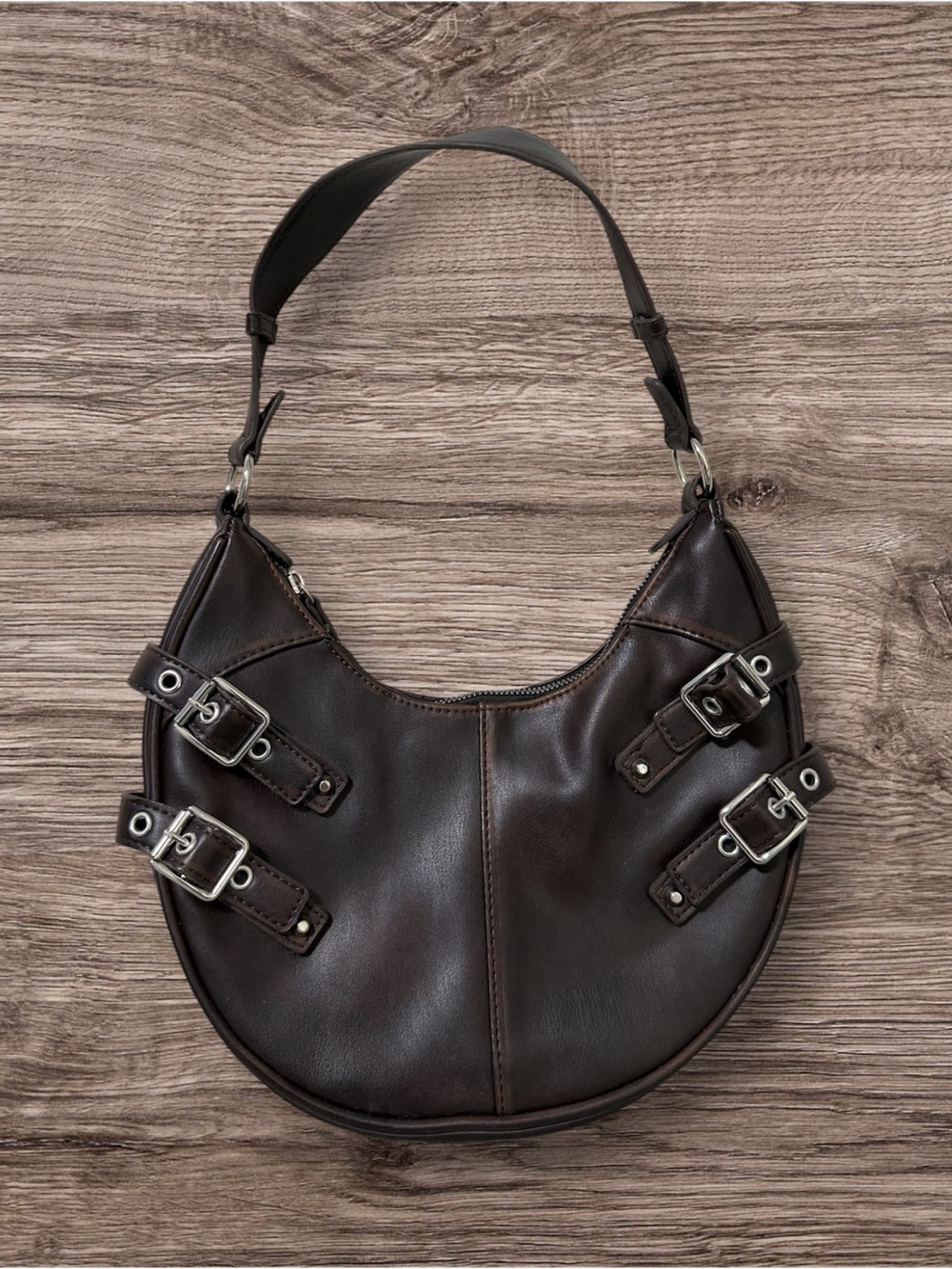 Rita Ora Collab Dark Brown Buckle Shoulder Bag